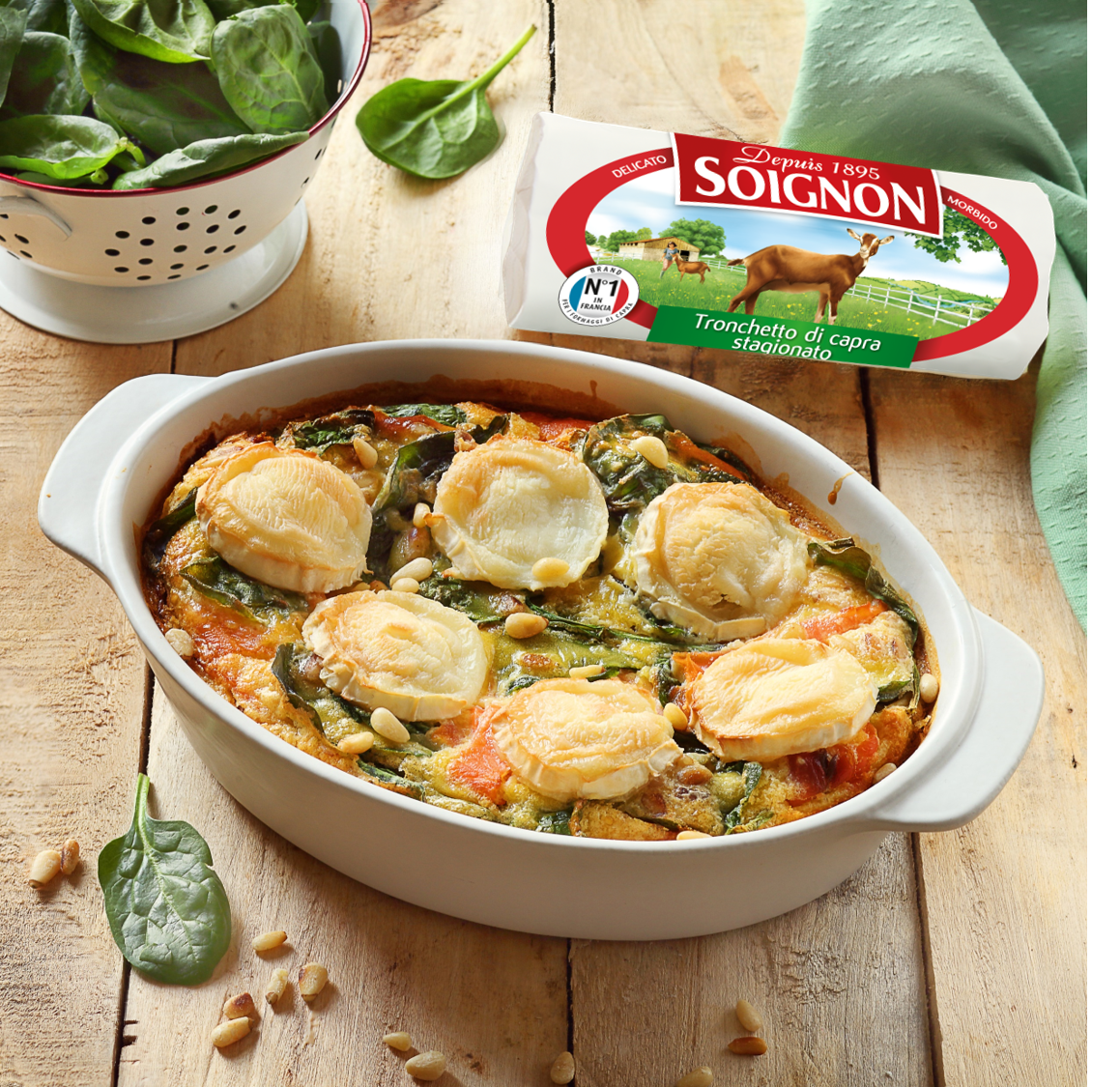 Sformato agli spinaci e salmone affumicato, con formaggio di capra